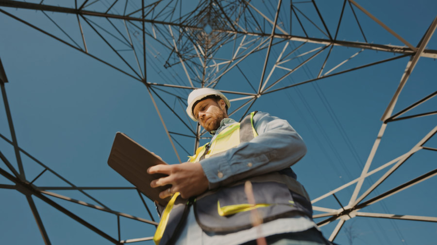 Technician Performing Inspection By High Voltage Tower How The Fulcrum And Slalom Partnership Brings Ai To Utility Field Operations Feature